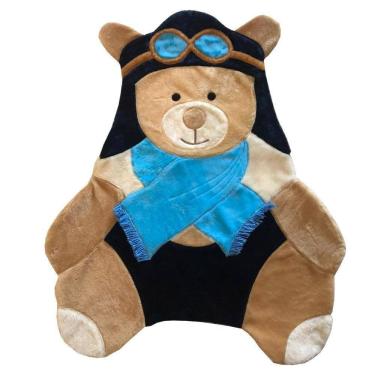 Imagem de Tapete Pelúcia Urso Aviador 1,05M X 85Cm Cachecol Infantil Macio Base Emborrachado - Azul
