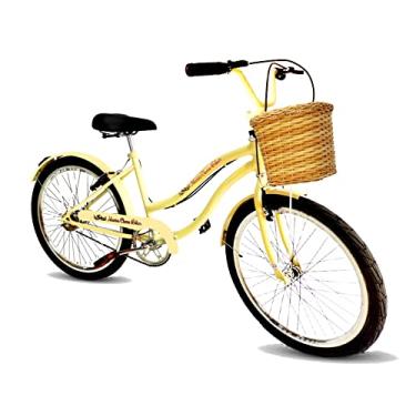 Imagem de Maria Clara Bikes, Bicicleta aro 26 com cestinha tipo vime retrô s/marcha bege