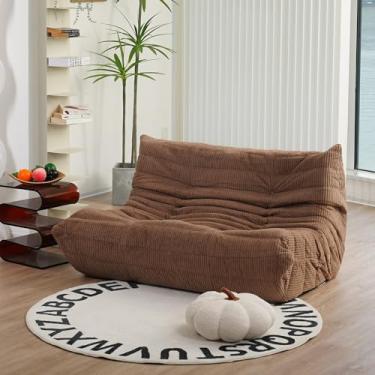 Imagem de N&V Fireside Loveseat, sofá solteiro sem braços de meados do século, poltrona macia de veludo cotelê premium, poltrona de sofá de espuma para sala de estar, quarto e escritório, açúcar mascavo, casal