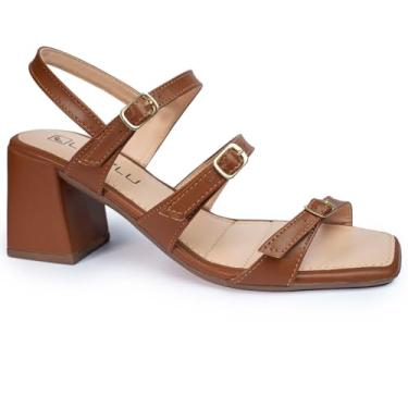 Imagem de Sandália Feminina Salto Quadrado Bloco Baixo Grosso Fivela (Caramelo, BR, Adulto, Numérico, 34)