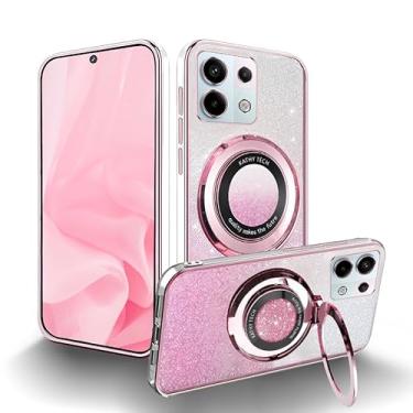 Imagem de MRRSIWEI Capa magnética com glitter transparente para Xiaomi Redmi Note 13 Pro 4G / Poco M6 Pro, gradiente brilhante de luxo com suporte para mulheres e meninas, capa para Xiaomi Redmi Note 13 Pro 4G