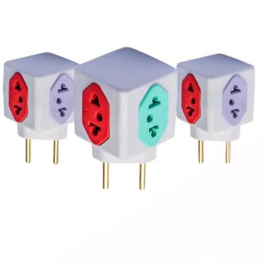 Imagem de Kit de 3 Adaptadores de Tomada Cubo Coloridos, 3 Entradas de 10A e 1 Entrada de 20A, Bivolt