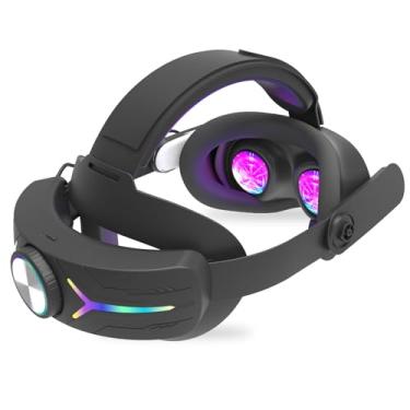 Imagem de Correia de cabeça para Meta Quest 3S, alça de reposição VR com bateria de 12000mAh, conforto aprimorado e tempo de reprodução prolongado, com luz RGB, para fone de ouvido Quest 3S VR. (preto)