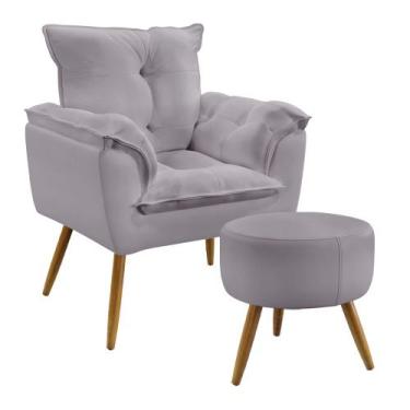Imagem de Kit Poltrona Decorativa Beta e Puff Solar N-023 Veludo Cinza Claro Ara