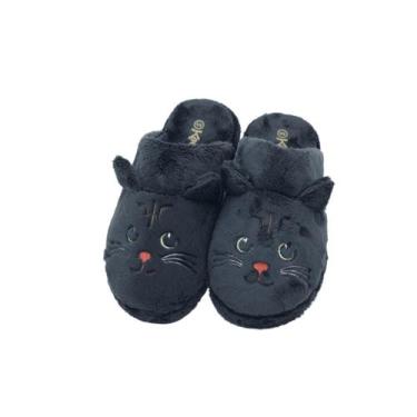 Imagem de Pantufa Chinelo Gato Gatinho Bordado Katurê 425-074, Preto, 35/36
