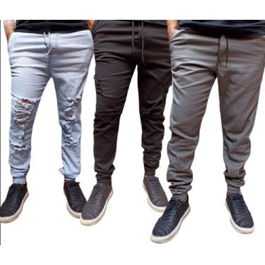 Imagem de Kit 3 calças jogger jeans e sarja  masculino com elastano a pronta ent