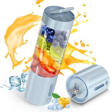Imagem de Liquidificador portátil pessoal - Mini copo de 473 ml com 6 lâminas, recarregável via USB - Perfeito para shakes, vitaminas e sucos - Liquidificador compacto para viagens, academia, cozinha e