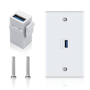 Imagem de Poyiccot Placa de parede USB 3.0, tomada Keystone de 1 porta USB 3.0, placa de parede para tomada de suporte, capa de painel de placa frontal USB 3.0 fêmea para fêmea, placa de parede Keystone para