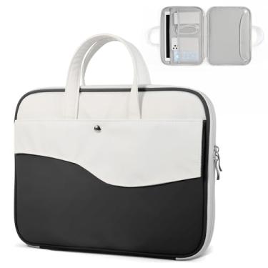 Imagem de DTTO Capa para laptop de 14 polegadas, TSA à prova d'água de couro PU para transporte de computador, bolsa protetora à prova de choque para laptop com alça para MacBook de 13 a 14 polegadas, HP Dell,