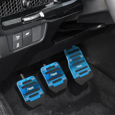 Imagem de Middrivr 3 peças de pedal acelerador de embreagem de freio de liga de alumínio, capa de freio de transmissão manual automática de alumínio, pedais de embreagem esportivos a gás combustível gasolina
