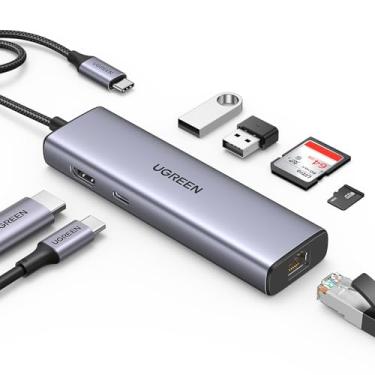 Imagem de UGREEN 7-in-1 USB C Hub com Gigabit Ethernet, Adaptador multiportas HDMI tipo C para 4K, USB C Dock 100W PD Charging, USB 3.0 Ports, SD/TF Card Reader, USBC Hub para MacBook Pro/Air M1, XPS, etc