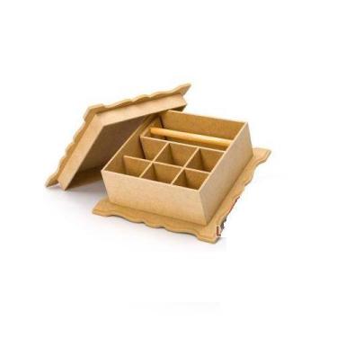 Imagem de Caixa Porta Jóias Bijuteria Aneleira C/ 6 Div. Mdf Cru - MAD. ART LEO