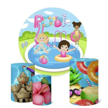 Imagem de Trio Capas Cilindro + Painel Redondo 1,50m Pool Party - Fadrix