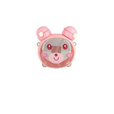 Imagem de Garrafa Copo Garrafinha Água Infantil Ursinho 750ml Com Canudo e Cordã