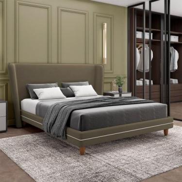 Imagem de Conjunto Cama com Cabeceira King Torres Pés em Madeira Veludo Castor G