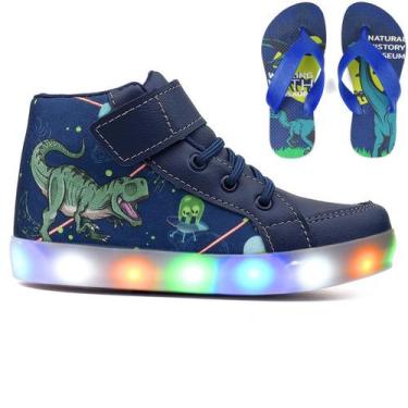 Imagem de Kit Tenis Botinha Infantil Luzinha De Led Dinossauro Chinelo - Light, 