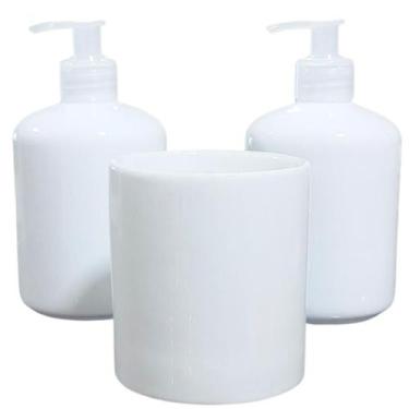 Imagem de Kit higiene 3 peças - Pote e porta álcool 400ml - Porcelana Branca - A