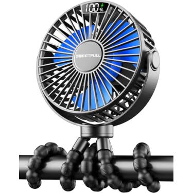 Imagem de Ventilador portátil SWEETFULL 4 velocidades, para carrinho de bebê, tela, 4.000 mAh, com clipe, a bateria, recarregável, para assento de carro de bebê, berço, viagem – preto