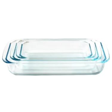 Imagem de Conjunto de 3 assadeiras de vidro (tamanho 1,6L (médio), 2,2 L (grande) e 3,0L (GG)) para cozinhar, assar e assar, caçarola, vidro borossilicato, livre de BPA, bandeja de pão lavável na lava-louças,