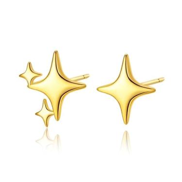 Imagem de Brincos de estrela, brincos de estrelas douradas, brincos de pino para mulheres, brincos de estrela boho para mulheres, brincos de estrela de quatro pontas, Adjustable size, Zinco, Sem pedra preciosa