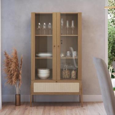 Imagem de Cristaleira Catarina 2 Portas Vidro 1 Gaveta 83cm Palhinha Pé Metal Os