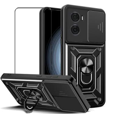 Imagem de CNPUTAO Capa para Xiaomi Redmi Turbo 4 / Poco X7 Pro 5G com protetor de tela de vidro temperado, janela deslizante para câmera, suporte, capa de telefone de camada dupla antiarranhões à prova de