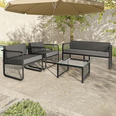 Imagem de Conjunto 2 Poltronas 1 Namoradeira e 1 Mesa de Centro Santiago em Alumínio e Fibra Sintética Acesse Móveis