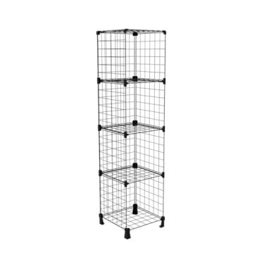 Imagem de Estante para Livros e Discos de Vinil LPs Organizadora Multiuso com Nichos de 40x40cm Prateleira Aramada de Aço (Preto, 4 Nichos (165x40x40cm))