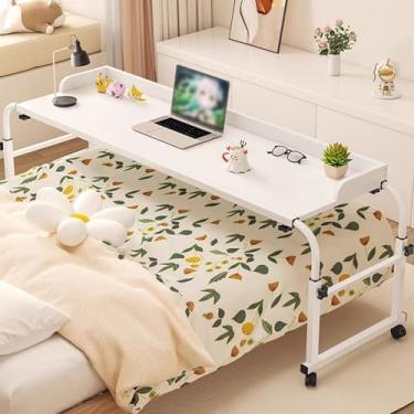 Imagem de Mesa de cama com rodas, altura totalmente ajustável e bandeja de comida longa, mesa médica, suporte para laptop, mesa de computador