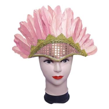 Imagem de Cocar Indígena de Carnaval Rosa Claro de Penas - Extra Festas