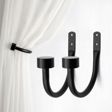 Imagem de ztlab 2 Peças De Suportes Para Cortinas Parede, E - Ganchos Amarração Quarto Sala Estar Preto