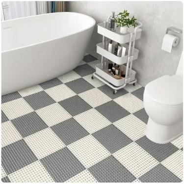 Imagem de 12 Tapete Flexível Antiderrapante 30x30 CM Banheiro Piscina Confortável - superfície antiderrapante.(CINZA/BRANCO