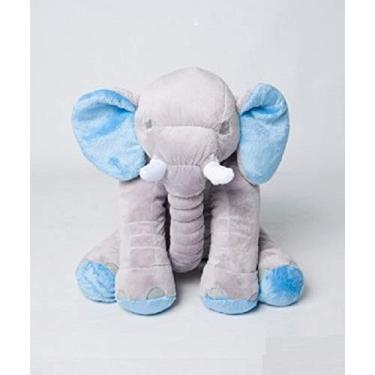 Imagem de Almofada Elefante Pelúcia, 60 x 40 cm, Travesseiro Bebê, Material Soft Antialérgico, Decoração (Cinza e Azul)