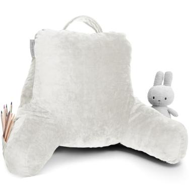 Imagem de Clara Clark Almofada de leitura para cama com espuma viscoelástica desfiada, suporte para as costas para sentar no sofá, cadeira ou chão, encosto infantil com braços e bolsos, capa lavável para