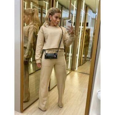 Imagem de Conjunto feminino de moletom Cropped E Calca - NoBrand, Caqui, GG