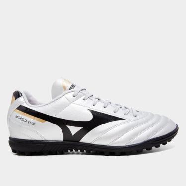 Imagem de Chuteira Society Mizuno Morelia Club Unissex, Prata, Preto, 41