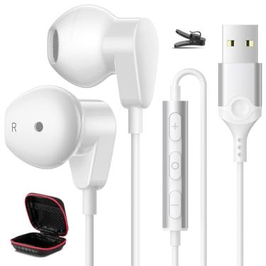 Imagem de HGCXING Fones de ouvido USB com microfone para PC, fones de ouvido USB A, fone de ouvido com fio intra-auricular de 2,5 m para laptop, cancelamento de ruído, controle de volume, fones de ouvido