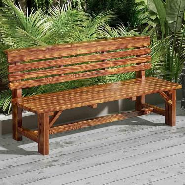 Imagem de Bancos Ao Ar Livre à Prova De Intempéries Madeira Maciça Forte Suporte De Carga à Prova De Ferrugem Banco De Madeira Fácil De Limpar Com Encosto Para Decoração, Brown, 80 * 50 * 80cm