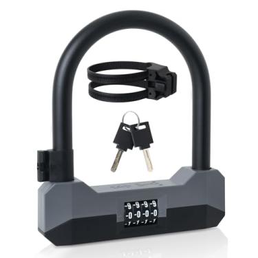 Imagem de Lohaswork Trava de combinação de bicicleta, trava de combinação reinicializável de 4 dígitos, trava em U para bicicleta anti-roubo resistente, trava com senha, travas com suporte de montagem e 2