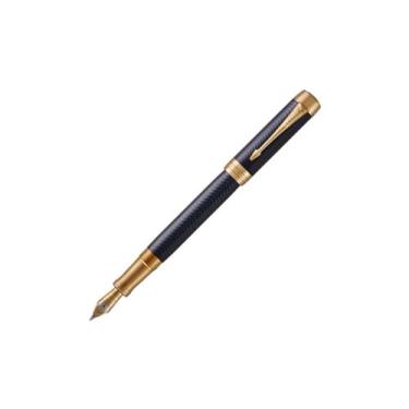 Imagem de Parker Caneta-tinteiro Duofold Centennial Prestige Blue Chevron Fine Solid Gold Nib Black Ink e Conversor Premium Caixa de presente