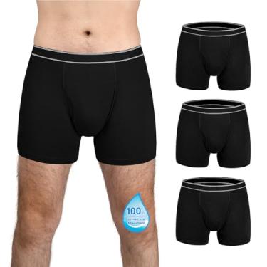 Imagem de TIICHOO Cueca boxer masculina lavável para incontinência urinária com braguilha frontal de algodão à prova de vazamento, pacote com 3 (médio, 3 preto)