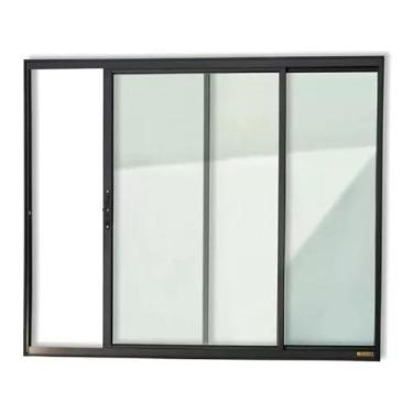 Imagem de Janela Para sala/Cozinha 2 Folhas 1,00x1,00 Alumínio Preto Sem grade  