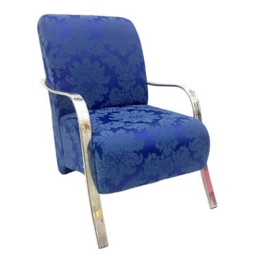 Imagem de Poltrona Elis Braço Cromado Jacquard Azul Royal - Sua Casa Decor