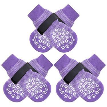 Imagem de EXPAWLORER 6 peças de meias antiderrapantes para evitar lamber patas, sapatos de cachorro para pavimento quente, melhor protetor de pata controle de tração em piso de madeira, botas para cães pequenos