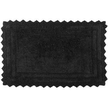Imagem de RAJRANG Tapete de banho preto para banheiro, cozinha, spa, crochê, algodão, absorvente, macio, reversível, tapete de banheiro retangular, 86 x 53 cm