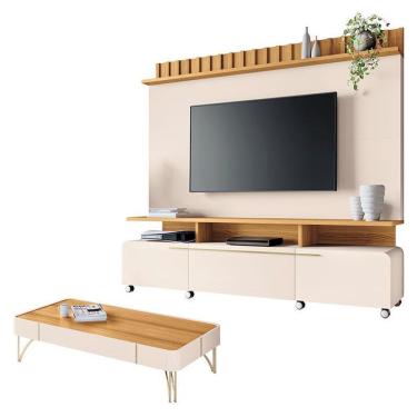 Imagem de Estante Home Theater Artís E Mesa De Centro Cadenza Off White Cinamomo – Hb Móveis
