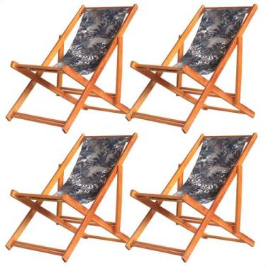 Imagem de Kit 4 Espreguiçadeiras Preguiçosa Dobrável sem Braço Mel em Madeira Ma