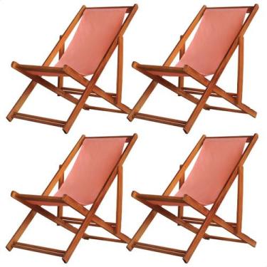 Imagem de Kit 4 Espreguiçadeiras Preguiçosa Dobrável sem Braço Mel em Madeira Ma