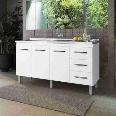 Imagem de Balcão Gabinete para Pia de 160cm sem Tampo Emily - Branco - Moblis