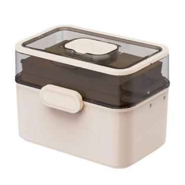 Imagem de harayaa Caixa de remédios portátil, recipiente para suprimentos de costura, recipiente transparente para armazenamento, caixa de primeiros socorros para, Bege